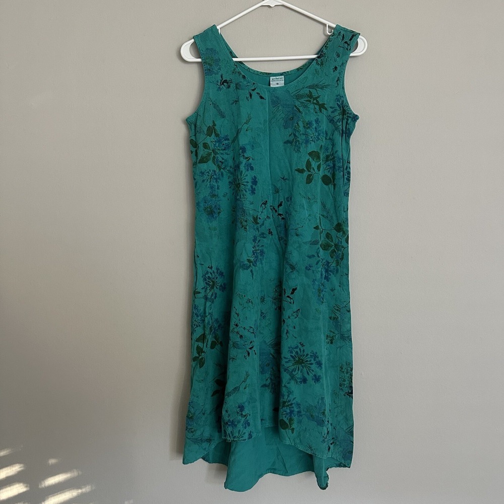 VTG 90s CMC Denim Maxi Dress Womens M Long Sleeve Blue Cottagecore
